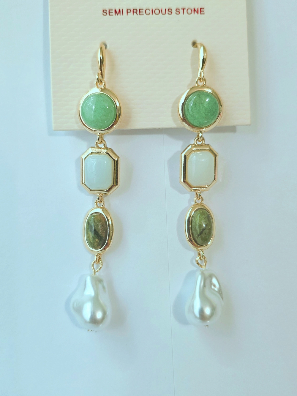Semi Precious Stone Green‎ Multi-Gem Drop Earrings Women Jewelry